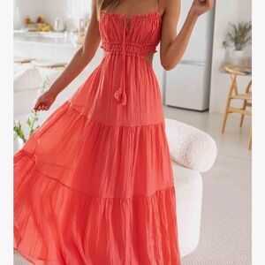 Elegant Coral Maxi Dress